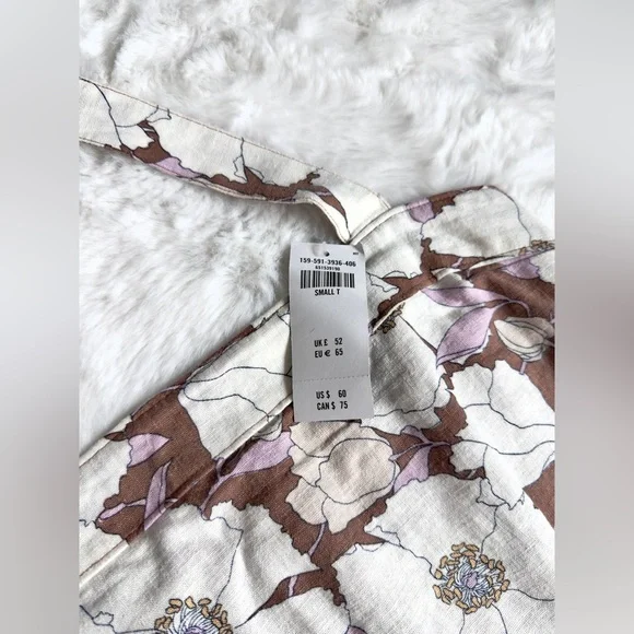 NWT A&F light brown floral print Halter Linen-Blend Mini Dress - Picture 3 of 12